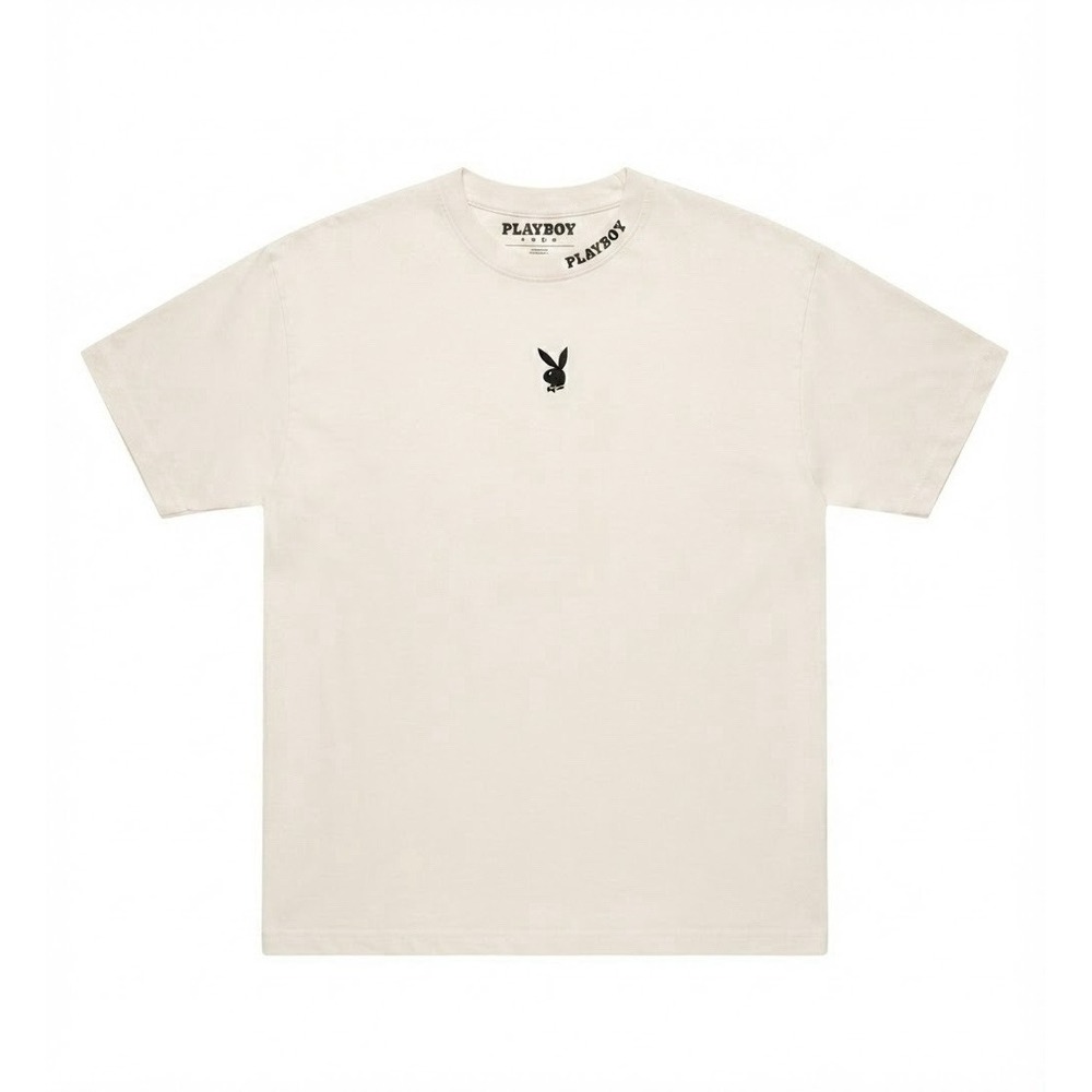 Playboy by Pacsun Cream Embroidered Collar Logo T-Shirt Size XL Streetwear